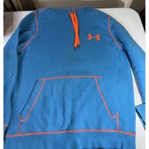 Mens Under Armour Hoodie Blue/ Neon Orange  Logo Size M Loose Fit